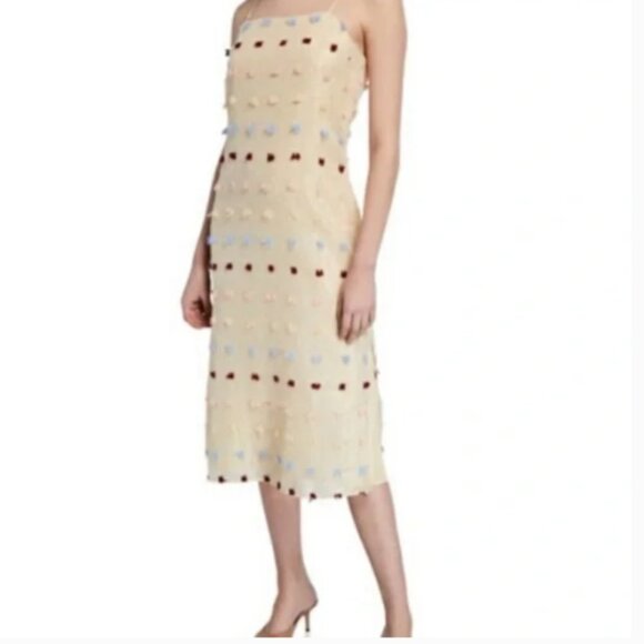 English Factory Dresses & Skirts - English Factory | Textured Midi Slip Dress with Fringe Detail Small Slits